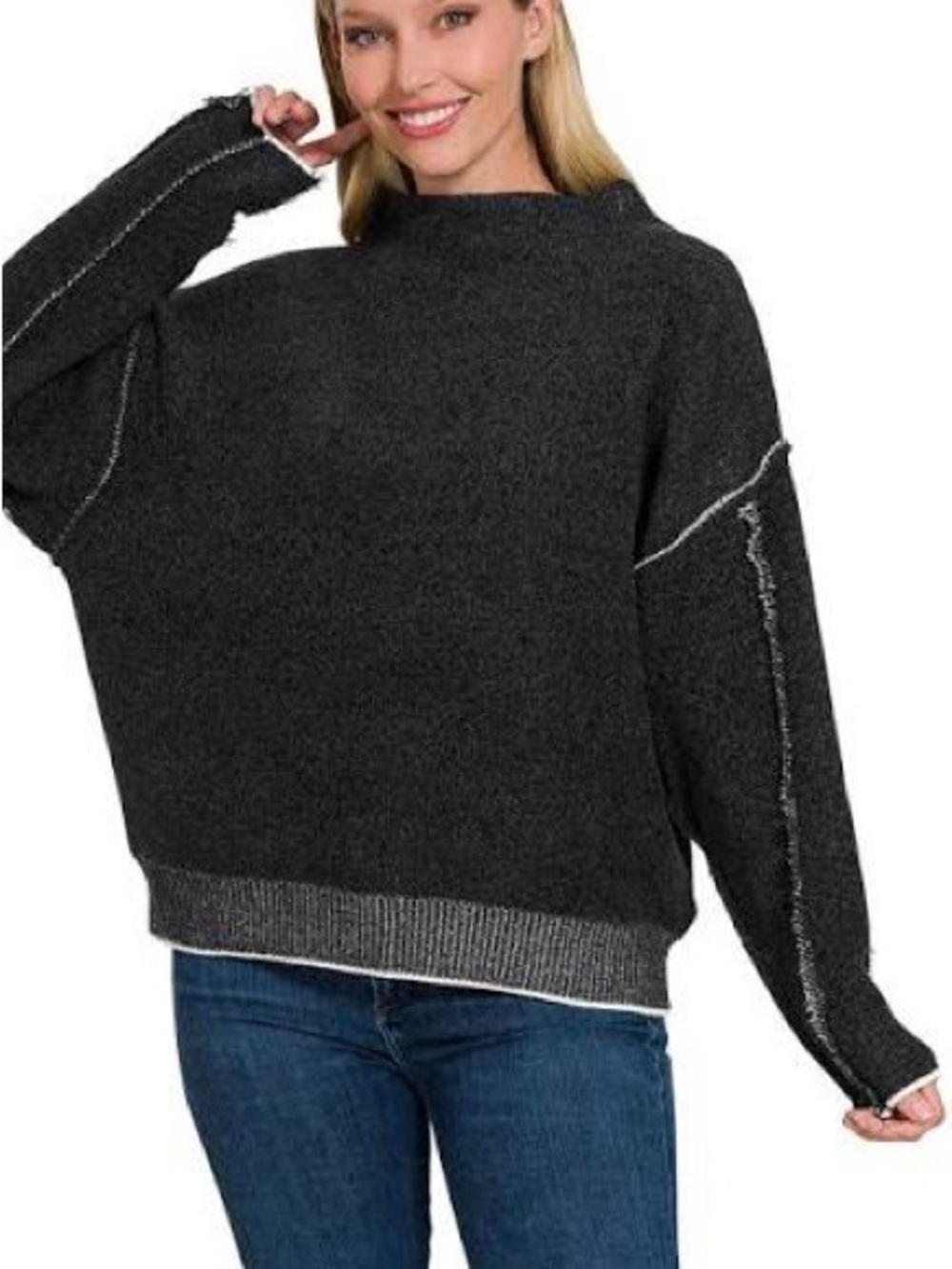 Zenana Chenille Black Knit Boxy Sweater